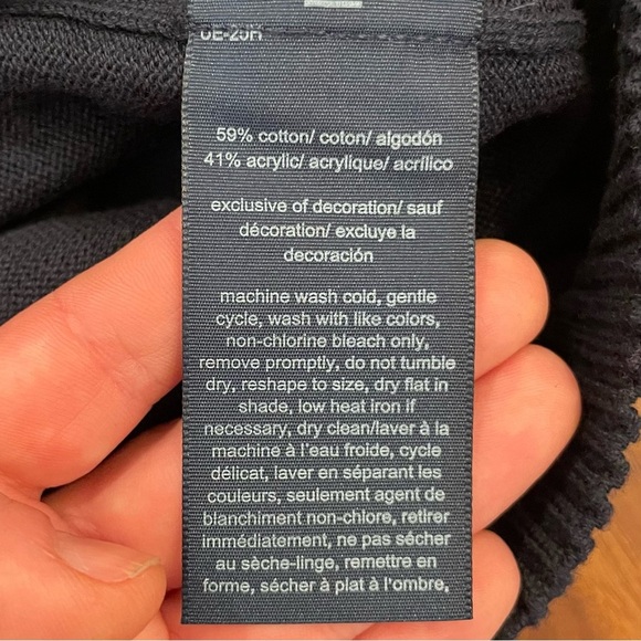 Tommy Hilfiger Women's Cropped Double Heart Sweater Navy Crewneck Size Large. - Picture 11 of 12